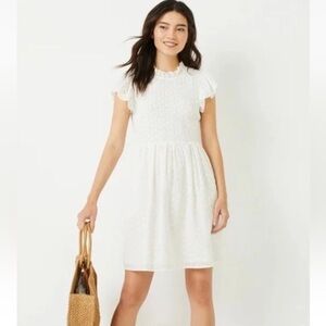 Time and Tru Womens Ruffle Eyelet Dress with Flutter Sleeves Vivid White Size XL